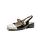 Pearl chain shallow mouth back hollow thick heel color blocked Mary Jane sandals for women