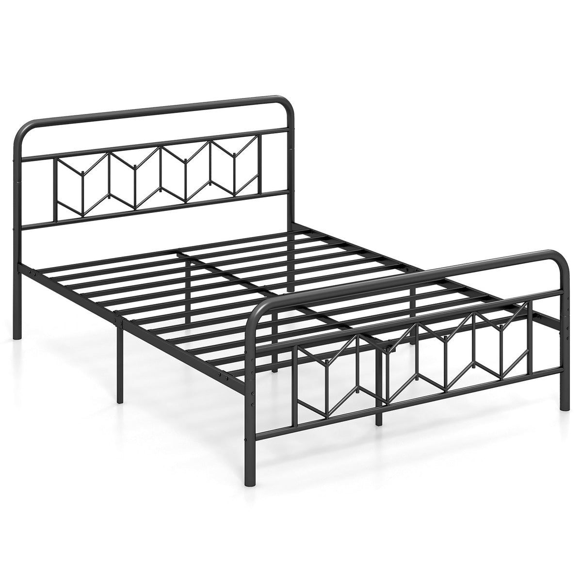 Platform Bed with High Headboard and Snap Lock Metal Slats