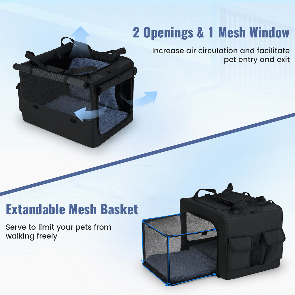 Portable Foldable Pet Carrying Bag with 2 Openings and Comfy Cushion-S