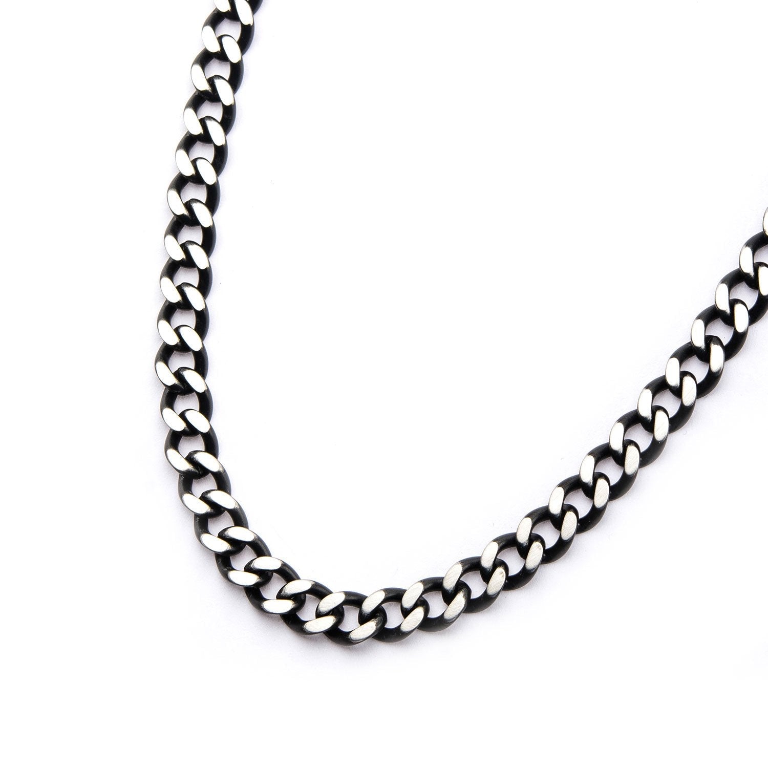 Mens Stainless Steel Black IP Diamond Cut 3mm Chain Link Necklace