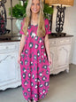 Printed pocket slit V-neck short sleeved long skirt for women