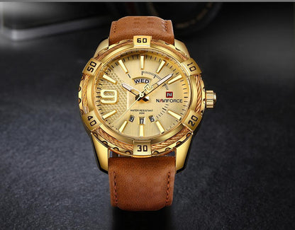 Men's Waterproof Leaghter Watch With Day, Date and Fluorescent Hands Perfect Gift For Your Man