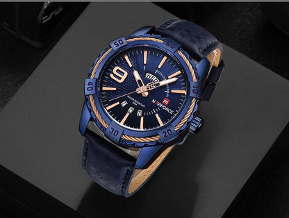 Men's Waterproof Leaghter Watch With Day, Date and Fluorescent Hands Perfect Gift For Your Man
