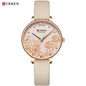 Womens Elegant Waterproof Clock With Decoupage Flower Details In Variant With Leather And Stainless Steel Knitted Belts