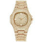 Gold Necklace +Watch+Bracelet Miami Curb Cuban Chain Gold Full Iced Out Paved Rhinestones CZ Bling