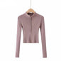 High Neck Zipper Front Knitted Sweater Women Solid Basic Cropped Pullover