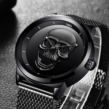 Men's Waterproof Stainless Steel Watch  3D Skull And Fluorescent Hands Unique Design Perfect Gift