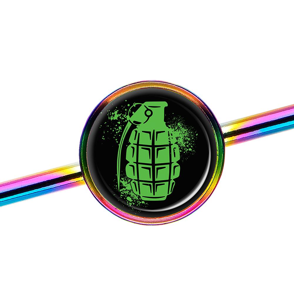 14G Green Grenade Rainbow Industrial Barbell 37mm