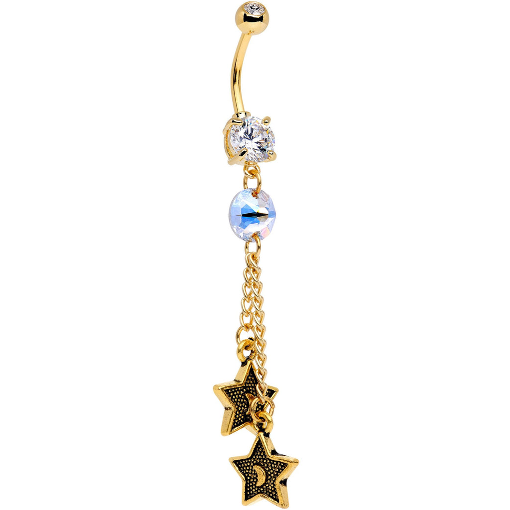 Clear Gem Starshine Dangle Belly Ring Created with Crystals