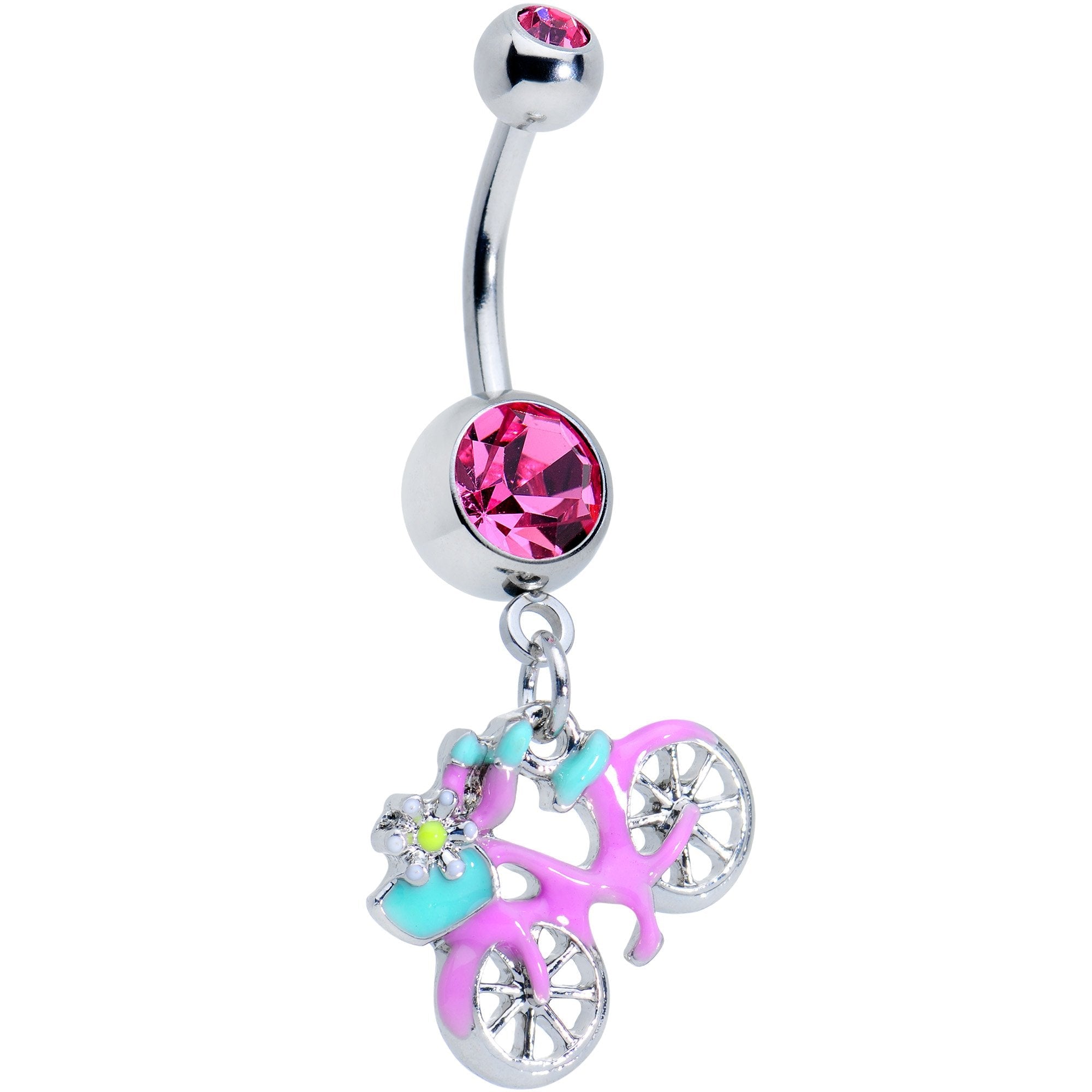 Pink Gem Pop A Wheelie Bike Dangle Belly Ring