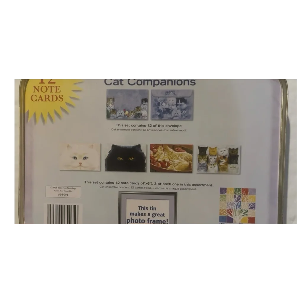Persis Clayton Weirs Cat Companions Tin 🃏 Tree-Free Greetings 2004 Photo Frame Keepsake, New Hampshire Kenaf Paper Cat Note Card Caddy