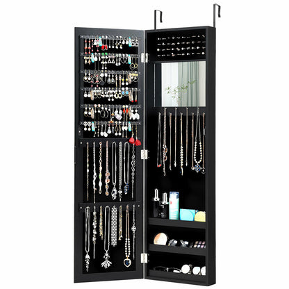 Full Length Mirror Jewelry Cabinet with Ring Slots and Necklace Hooks