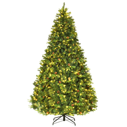 7.5 ft Artificial Christmas Tree with LED Lights and Pine Cones