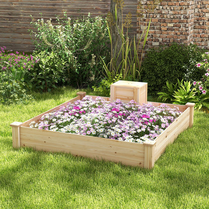 49 x 49 x 10 Inch Raised Garden Bed with Compost Bin and Open-ended Bottom-Natural