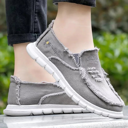 Raw Edge Round Toe Embroidery Flat Slip-Ons