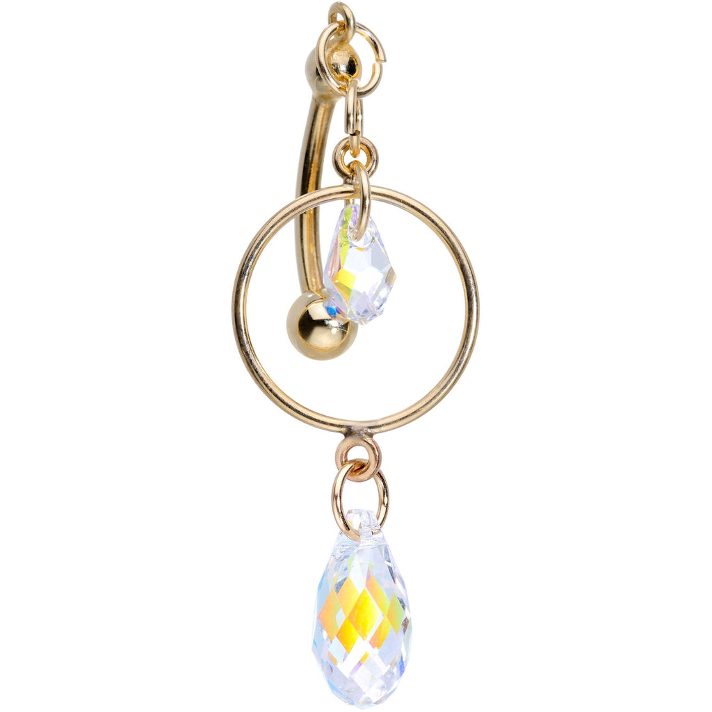 14K Gold Reversible Dangle Belly Ring Created with Crystals