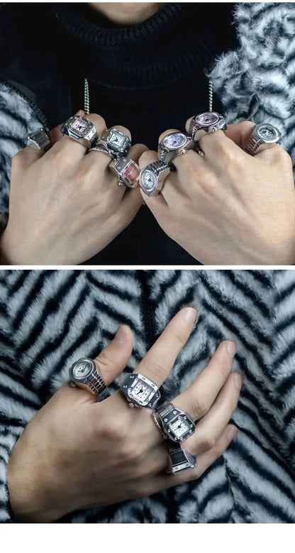 Roman Numeral Punk Gothic Finger Clock Jewelry | Mini Quartz Watch Ring