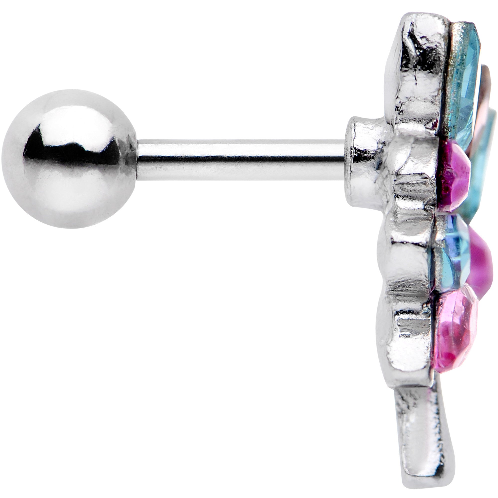 16G 1/4 Pink Blue Gem Joyful Tree Cartilage Tragus Earring