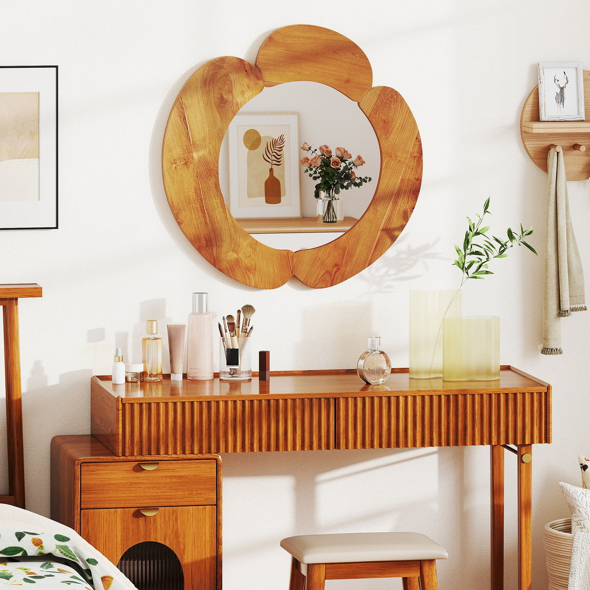 29 Inch Rustic Hanging Vanity Mirror with Teak Wood Frame