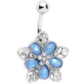 Blue Faux Opal Filigree Holiday Flower Belly Ring