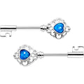 1/2 Blue Faux Opal Heart Key Barbell Nipple Ring Set