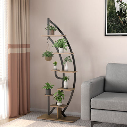 6-Tier 9 Potted Metal Plant Stand Holder Display Shelf with Hook-White