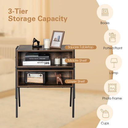 1 Piece Stackable Night Stand Shelf Accent Table with Metal Frame