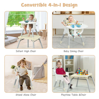 4-in-1 Baby Convertible Toddler Table Chair Set with PU Cushion-Beige