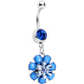 Blue Gem Bashful Blue Budding Flower Dangle Belly Ring