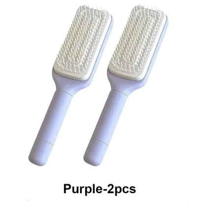 Self-Cleaning Retractable Hairbrush | Anti-Static Scalp Massage Comb with One-Key Hair Removal