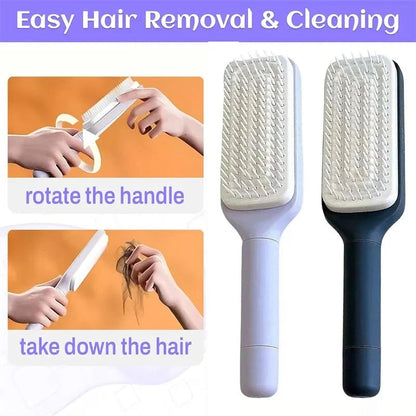 Self-Cleaning Retractable Hairbrush | Anti-Static Scalp Massage Comb with One-Key Hair Removal