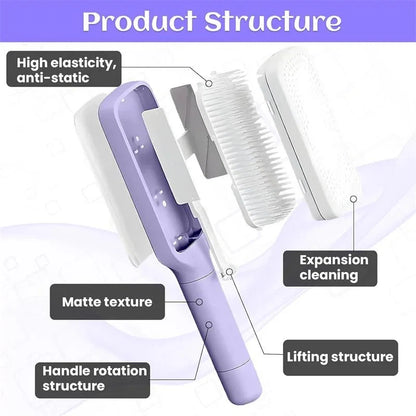 Self-Cleaning Retractable Hairbrush | Anti-Static Scalp Massage Comb with One-Key Hair Removal
