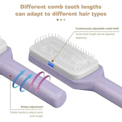 Self-Cleaning Retractable Hairbrush | Anti-Static Scalp Massage Comb with One-Key Hair Removal