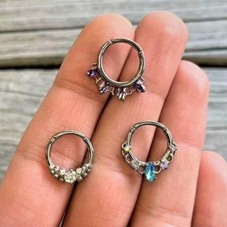 16G 3/8 Aurora Aqua CZ Gem Lacy Septum Clicker