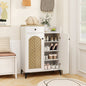 2-Door Shoe Rack Organizer with Drawer and 6 Removable Shelves-White