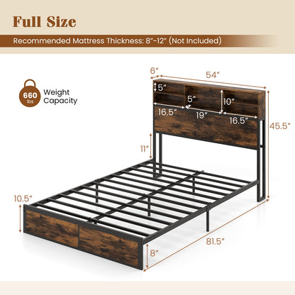 Twin/Full/Queen/King Size Bed Frame with Storage Headboard Industrial Metal Platform Bed