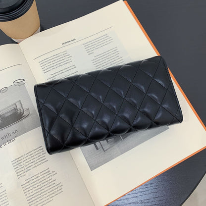 Small Fragrance Folding Wallet Women's Short Wallet Coin Purse Simple Diamond Embroidery Thread Large Capacity Long Wallet Card Holder