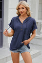 Solid color hooded button loose short sleeved T-shirt top for women