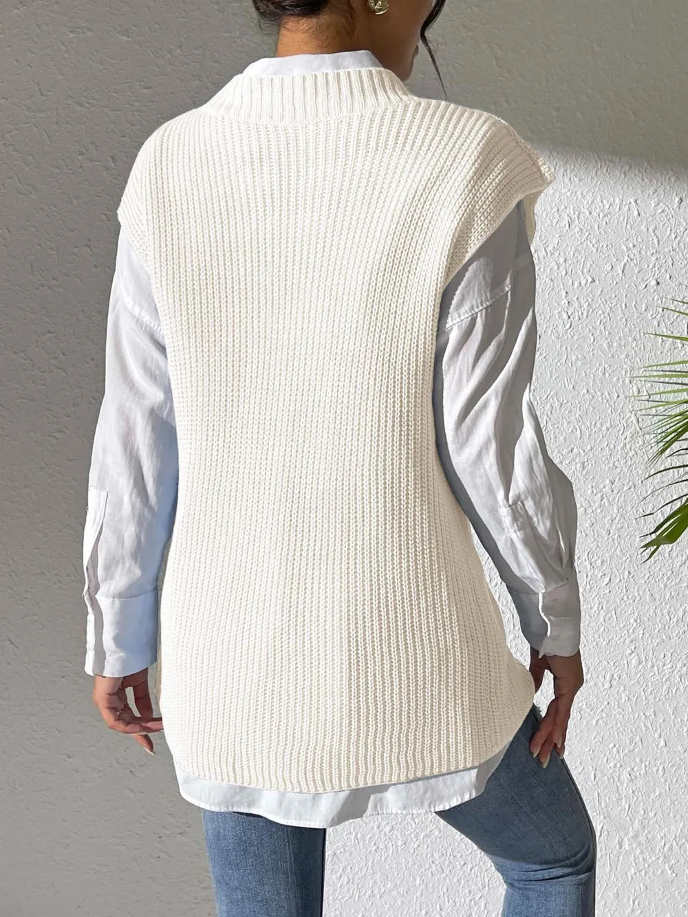 Spring and Autumn V-neck Simple Vest Hand Hook Flower Splicing Machine Woven Sweater Clip