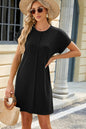 Spring and summer new round neck solid color short sleeved loose dress for women
