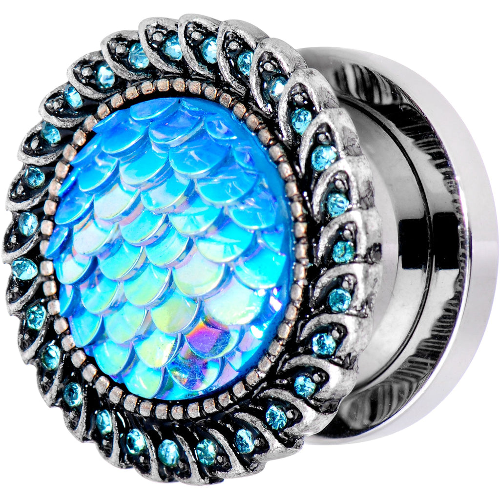 1/2 Aqua Gem Iridescent Blue Mermaid Scale Screw Fit Plug Set
