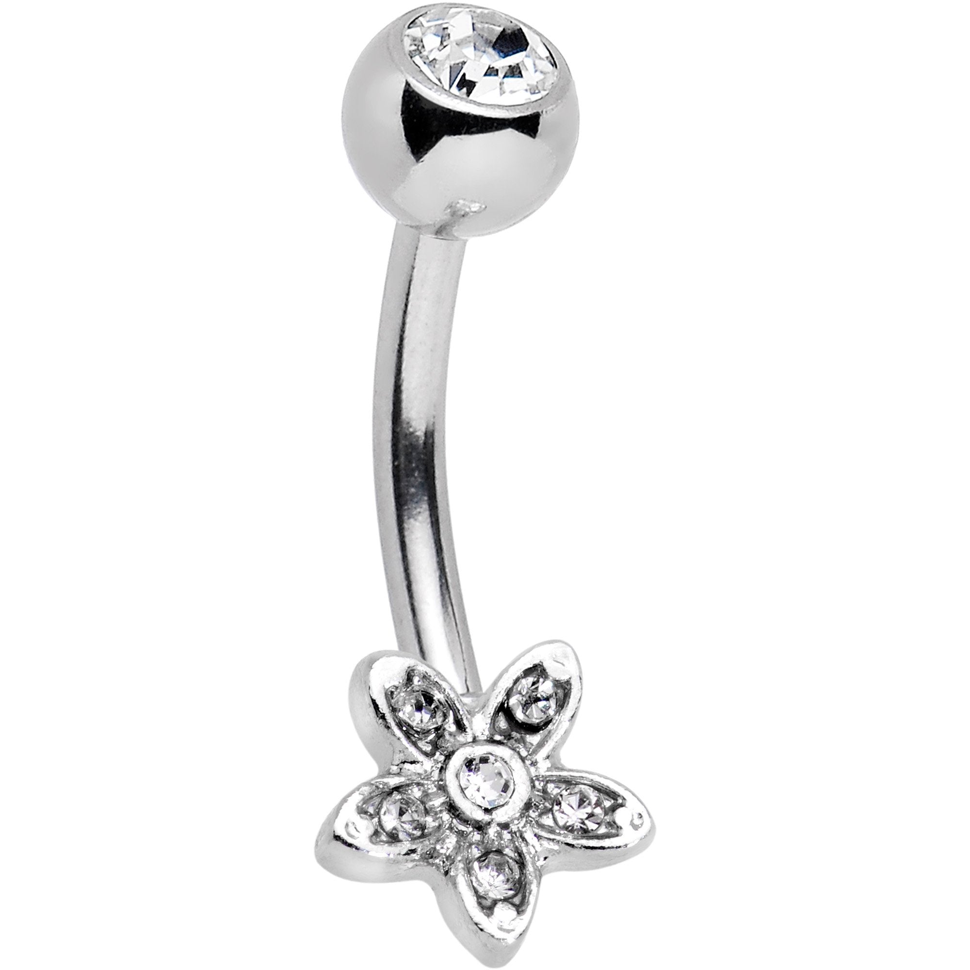 Clear Gem Field of Flowers Dangle Belly Ring