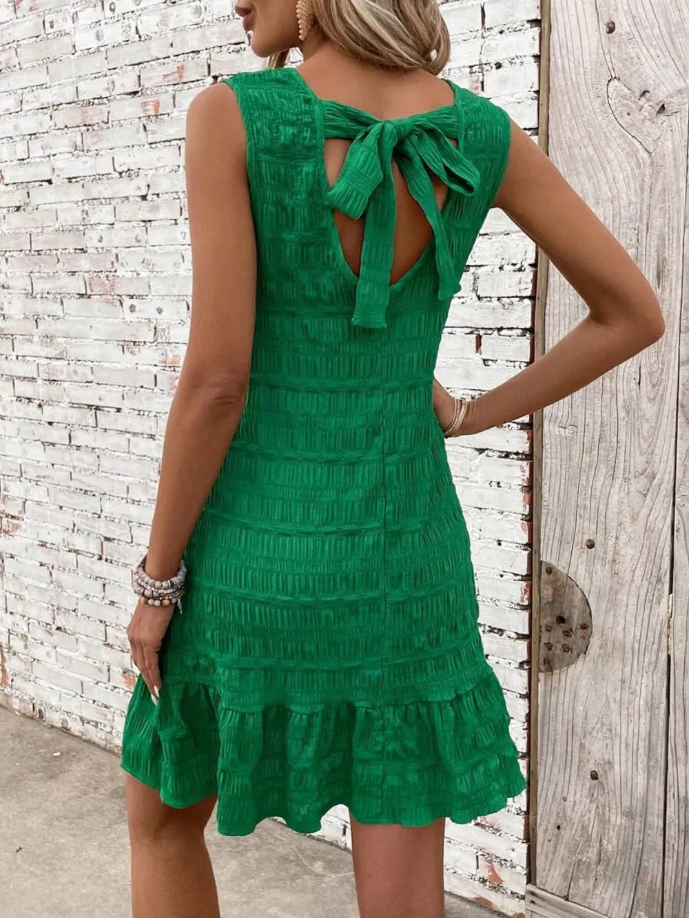 Tank top back lace up dress casual solid color