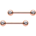 14G 9/16 Clear Gem Rose Gold PVD Barbell Nipple Ring Set