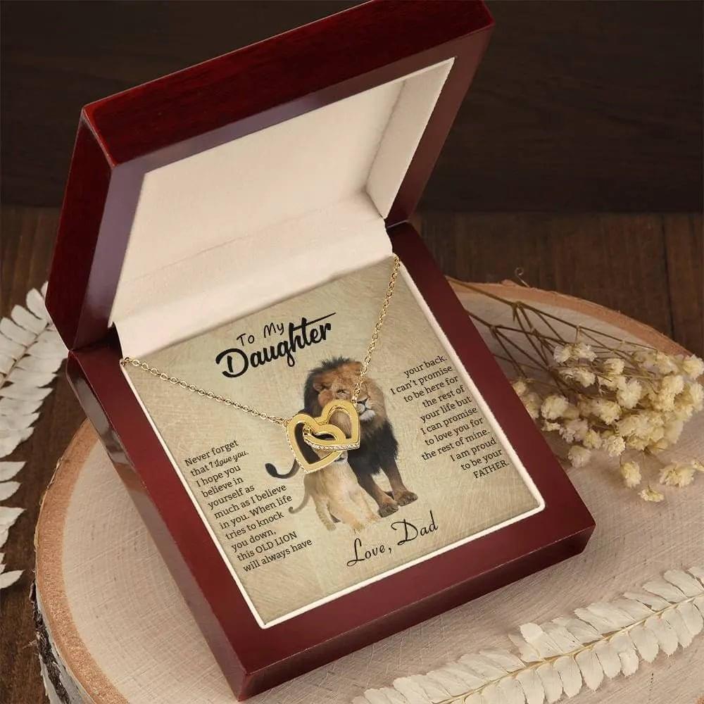 To My Daughter Necklace from Dad - Never forget that I love You, Lion Necklace