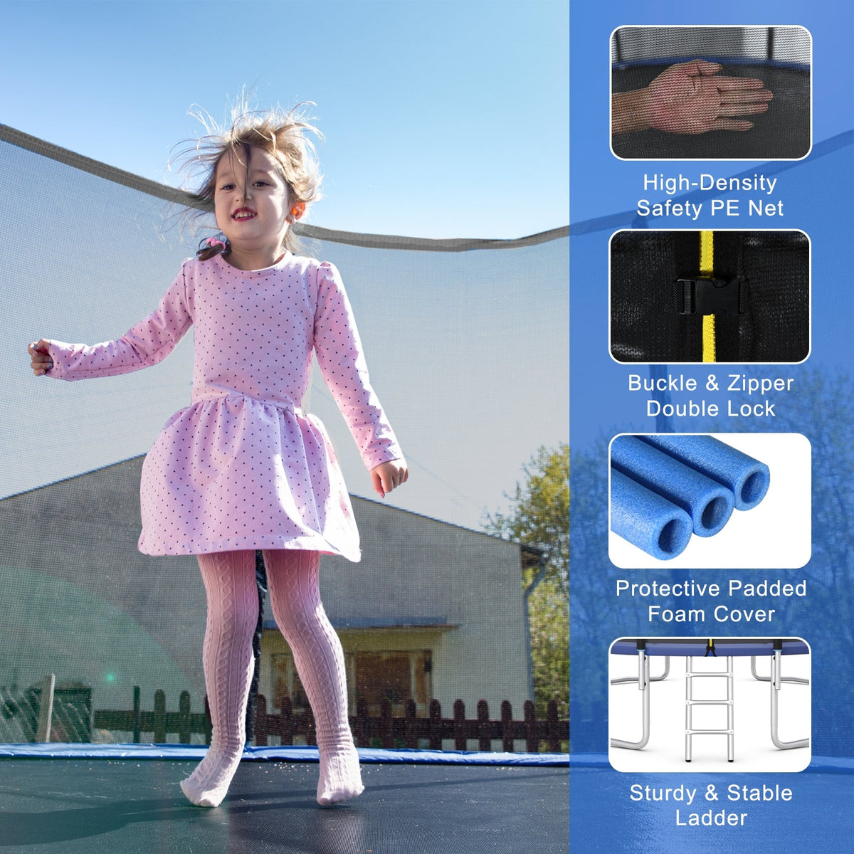 8/10/12/14/15/16 Feet Outdoor Trampoline Bounce Combo with Safety Closure Net Ladder-16 ft