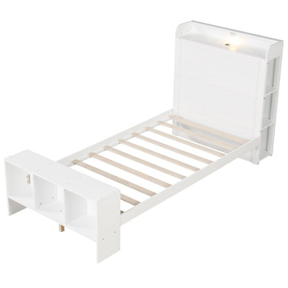 Full Size Bed Frame with 2 USB Ports with Storage Headboard and Lights
