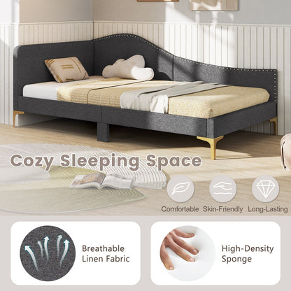 Full/Twin Size Rivet-Tufted Platform Bed with Metal Legs and Wood Slats