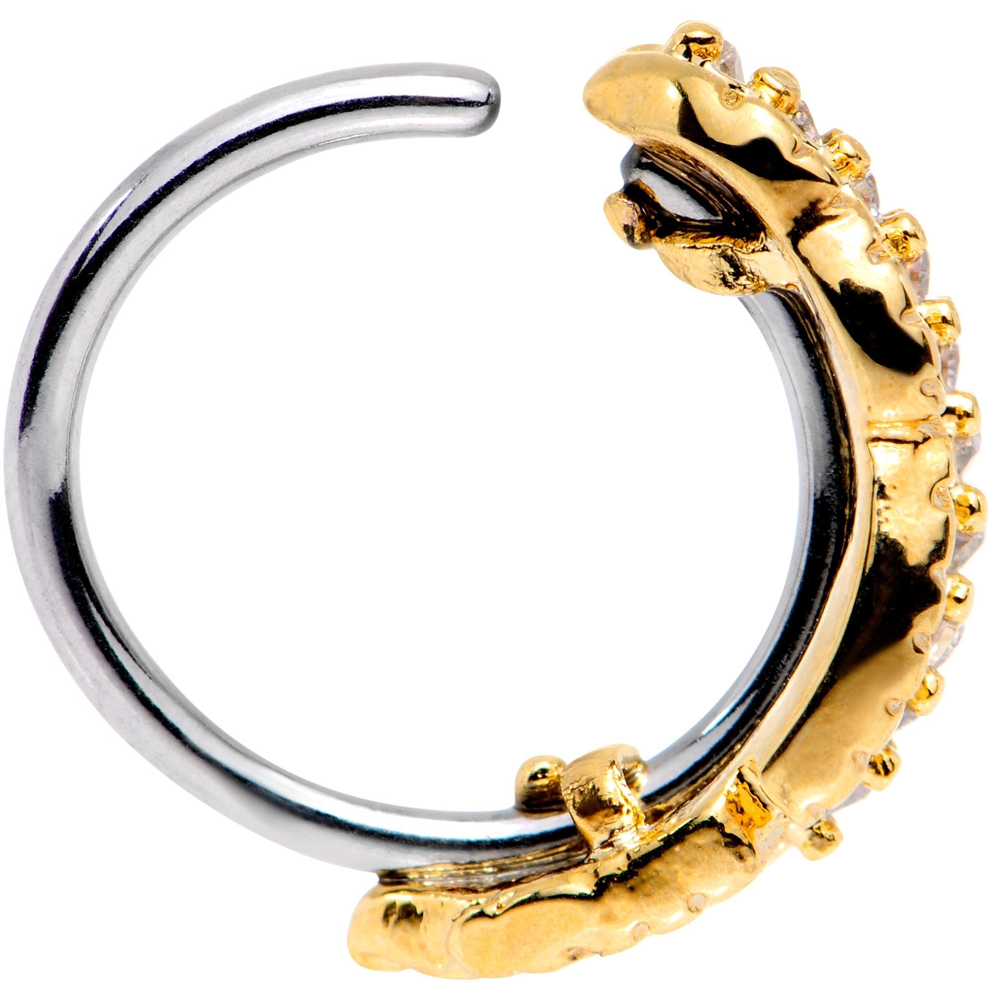 18G Clear CZ Gem Gold Tone Feather Seamless Circular Ring