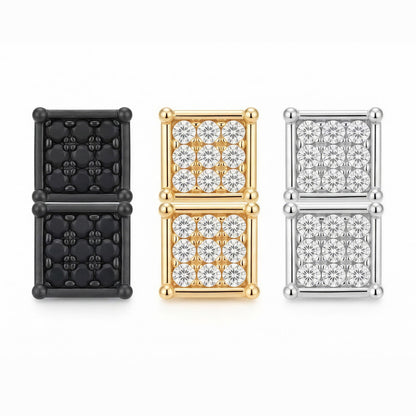 Magnetic Iced Out CZ Square Stud Earrings for Men Women, Non-Piercing Clip On Stainless Steel
